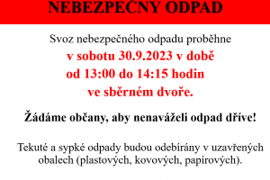 Svoz nebezpečného odpadu 30.9.2023