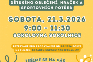 Jarní bazar dětského oblečení, hraček a sportovních potřeb